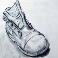 Charcoal drawing of a man's work boot