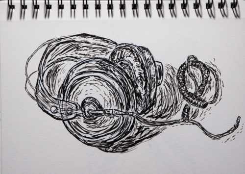 Ink drawing of AKG 271 headphones