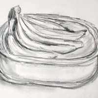 Pencil drawing of bananas in a baking dish