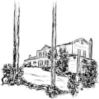 Ink drawing of a colonial style house