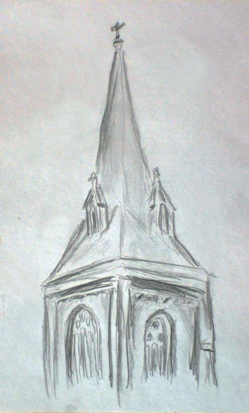 Pencil sketch of the Church of the Incarnation
