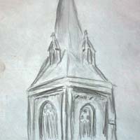 Pencil sketch of the Church of the Incarnation