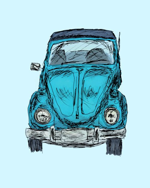 Digital painting of a classic beetle convertible