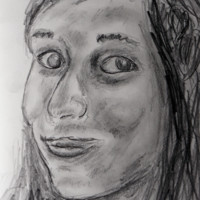 Pencil drawing of face of girl preparing for toga party