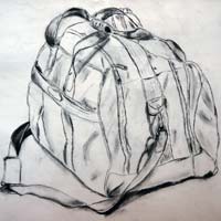 Charcoal drawing of a duffle bag