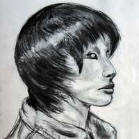 Charcoal drawing of a woman with a rat face