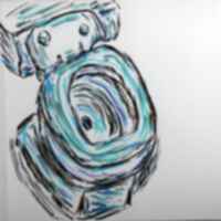 Drawing of a toilet in blue and green marker