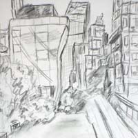 Pencil sketch of High Line Park at 22nd Street