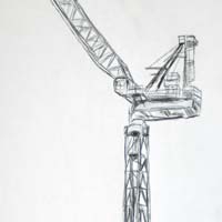 Pencil sketch of crane near High Line Park