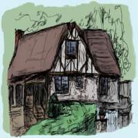 Digital painting of a mock Tudor style house