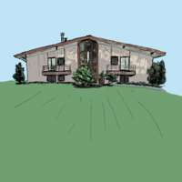 Digital paintintg of a modern triangle shaped house