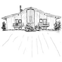 Ink drawing of a modern triangle shaped house