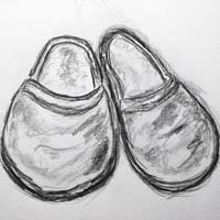Pencil drawing of woman's bedroom slippers