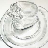 Pencil drawing of a bell pepper on a plate