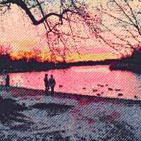 A photo of lake in a park at sunset