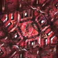 Red abstract photo art of twisting buildings