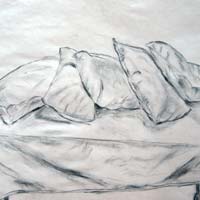 Charcoal drawing of pillows on a table