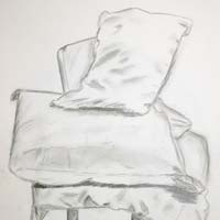 Pencil drawing of three pillows on a chair
