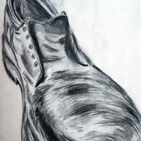 Charcoal drawing of a man's leather dress shoe