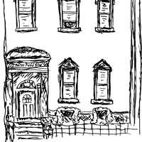 Ink drawing of brownstone apartment