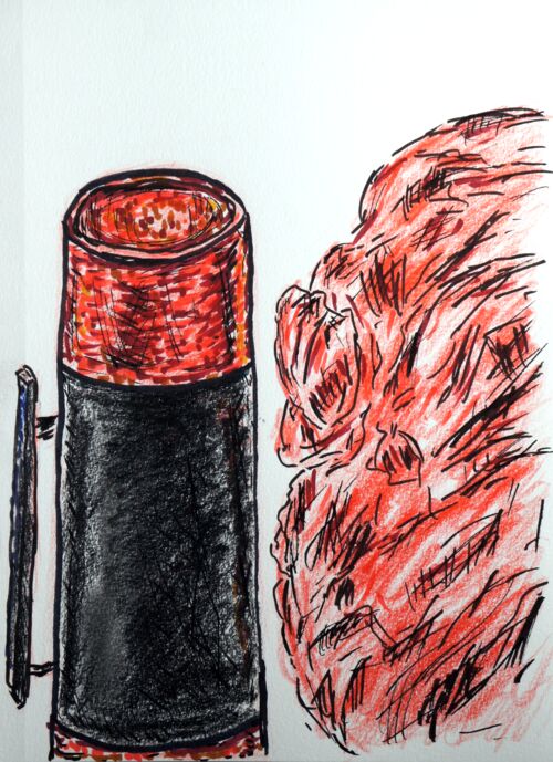 Drawing of red thermos
