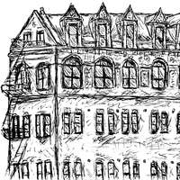 Ink drawing of a condo building