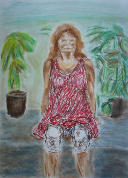 Dry pastel drawing of a woman