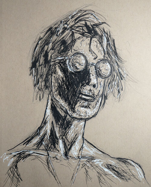 Portrait of a man on tan paper