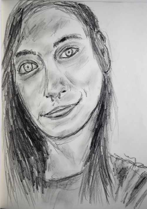 Pencil drawing of skater girl