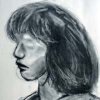 Charcoal drawing of a blind mannequin