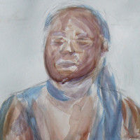 Watercolor painting of a man sitting