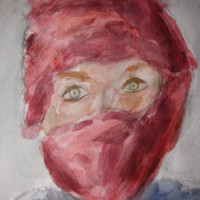 Gouache painting of a woman in a turban