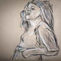 A portrait of a woman on tan paper